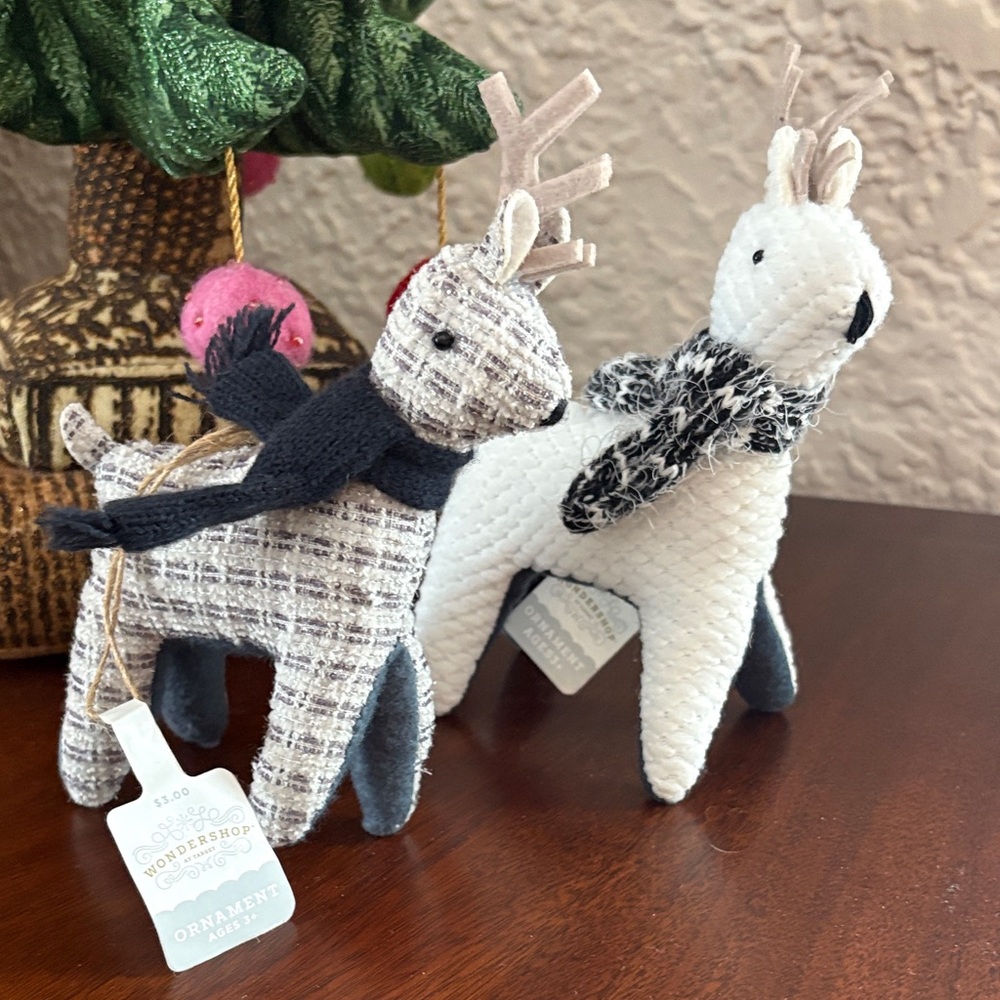 2 Wondershop Festive Deer Fabric Ornaments 2024